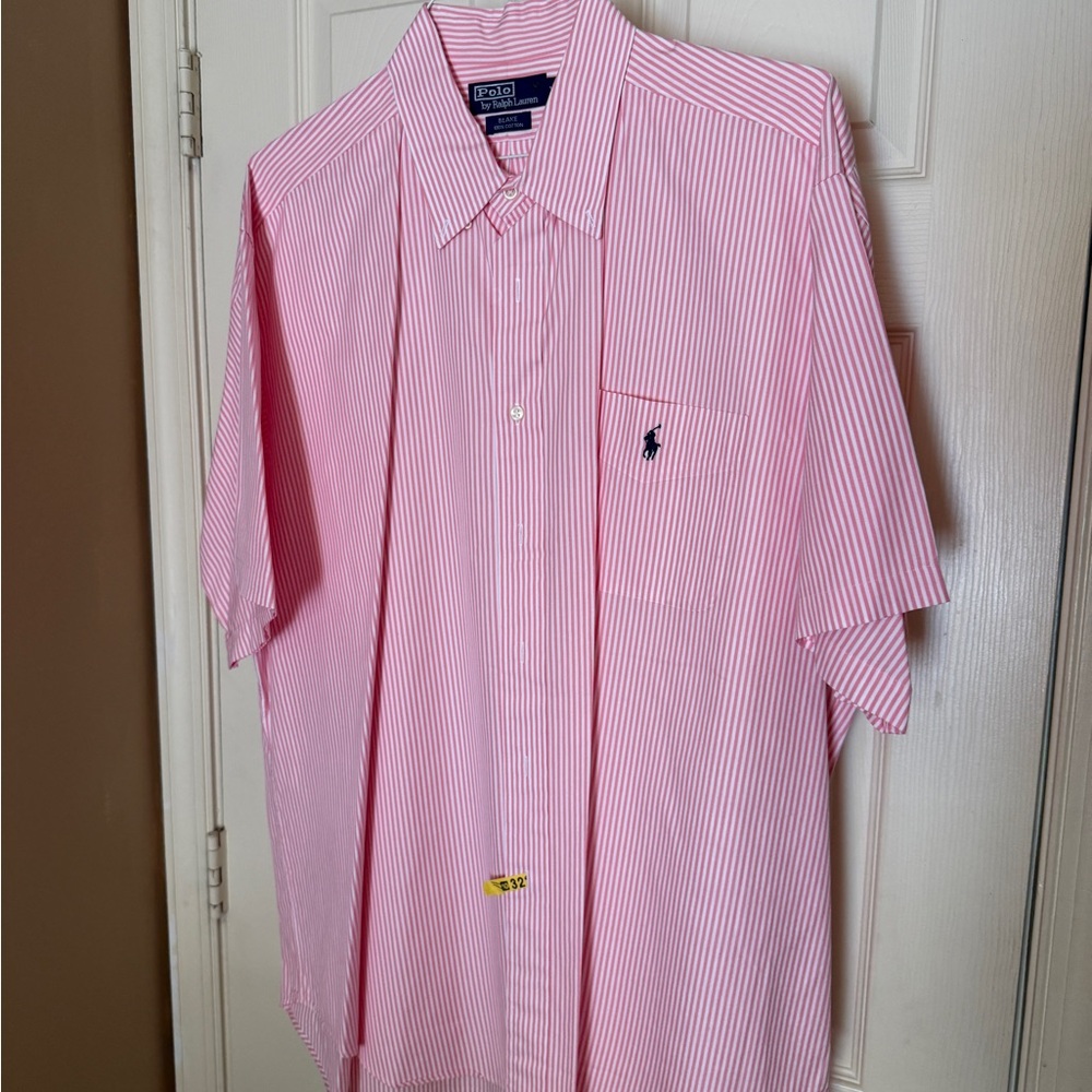 Ralph Lauren Men's Pink and White Striped Shirt